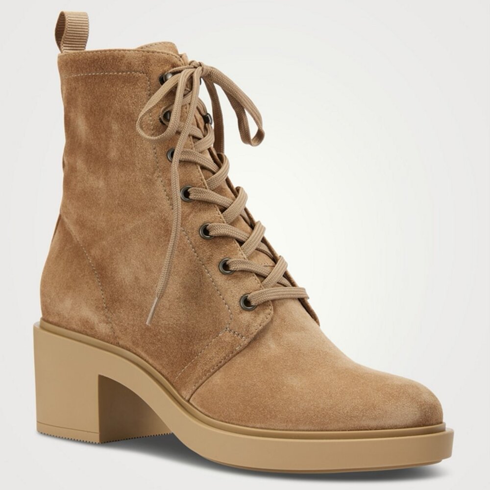 Gianvito Rossi Foster Lace-Up Combat Boots in Camel Suede - Picture 3 of 16